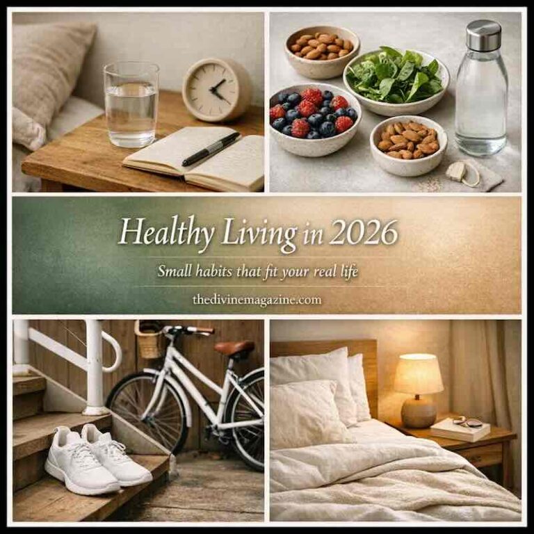 How To Take Care Of Your Health Without Feeling Like You’re On A Health Kick Healthy lifestyle essentials including nutritious food, exercise, and sleep for overall well-being.