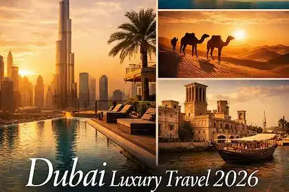 Luxury Dubai skyline and desert scenes for travel in 2026.