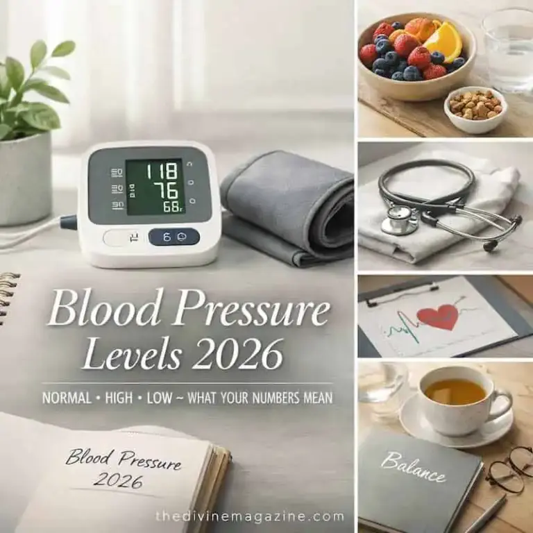 Blood Pressure Levels 2026: What Your Numbers Really Mean Digital blood pressure monitor with healthy lifestyle items.