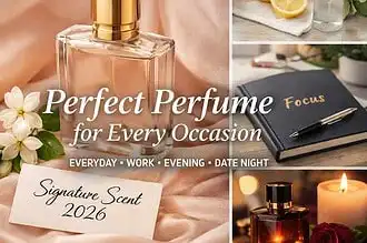 Elegant perfume bottle with a gold cap, perfect for daily, work, evening, and date night fragrances.