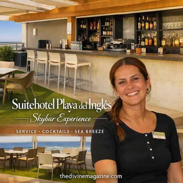 Modern bar at Suitehotel Playa del Inglés with sea view and cocktails.