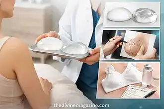 Woman consulting with doctor about breast implants and surgery options.