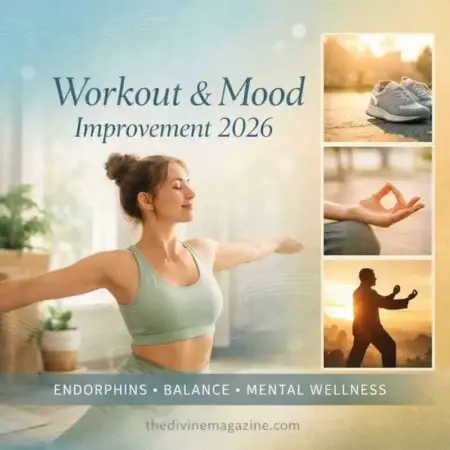 Workout and Mood 2026: Boost Mental Health Through Exercise Woman practicing yoga outdoors for mental wellness and mood improvement.