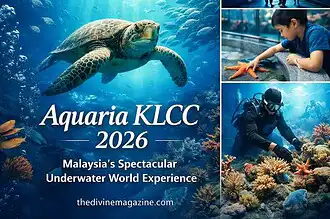 Underwater tunnel at Aquaria KLCC with visitors exploring marine life.