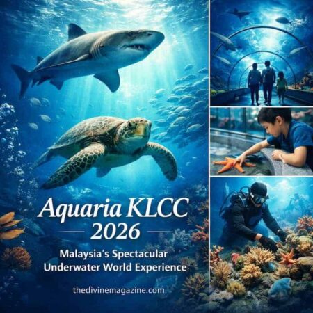 Underwater tunnel at Aquaria KLCC with visitors exploring marine life.