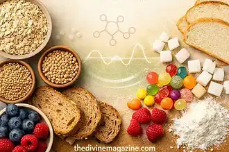 Assorted healthy carbs including bread, berries, and grains for modern nutrition.