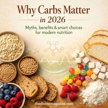 Why Carbs Matter 2026 — Benefits, Myths & Healthy Choices Assorted healthy carbs including bread, berries, and grains for modern nutrition.