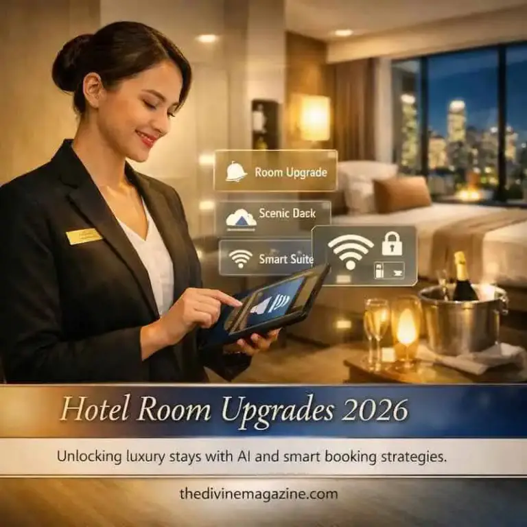 3 Myths About Hotel Room Upgrades Modern hotel room upgrade with smart technology and scenic views.