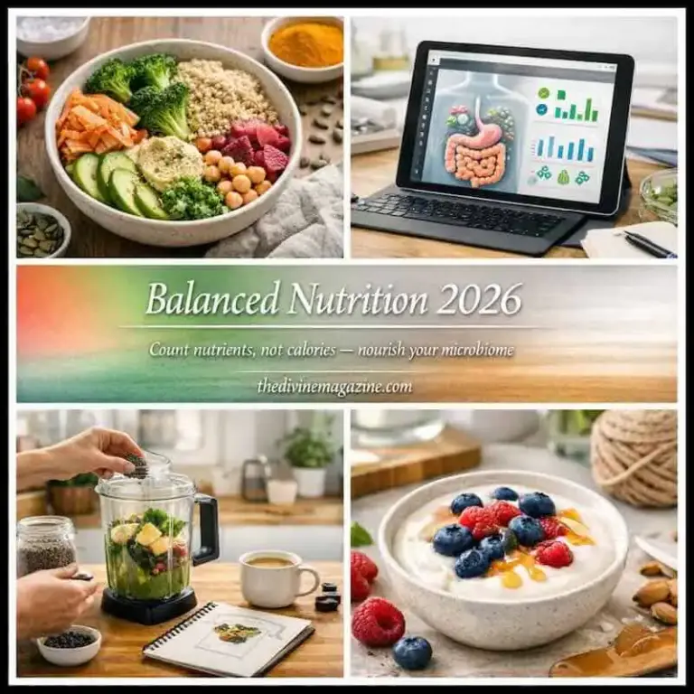 Healthy eating with colorful vegetables and fruits for balanced nutrition.