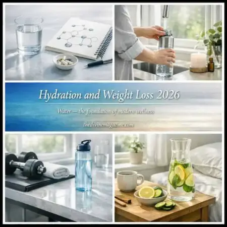 How Proper Hydration Supports Weight Loss Glass of water with lemon and healthy drinks for hydration and weight loss.