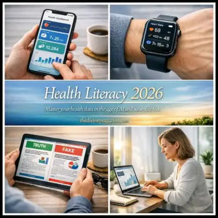 Health Literacy: Top 6 Tips for a Healthier Life Smart health devices tracking vital signs and activity levels.