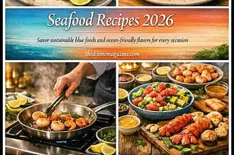 Delicious seafood dishes including shrimp tacos, grilled salmon, and seafood salad for any occasion.