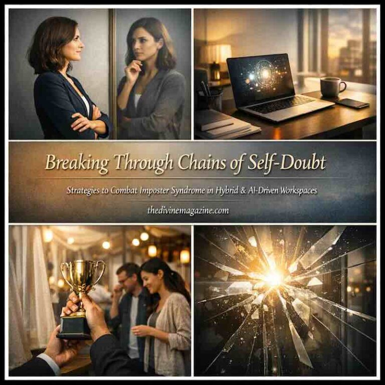 Women discussing self-doubt and imposter syndrome solutions in a professional setting.