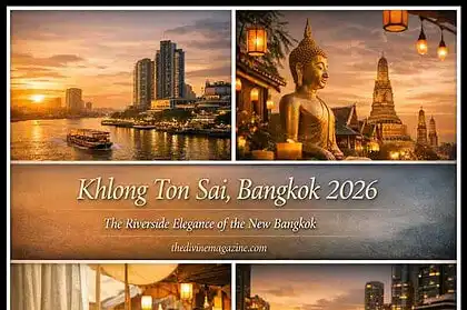Beautiful sunset over Khlong Ton Sai district in Bangkok, showcasing riverside attractions and vibra.