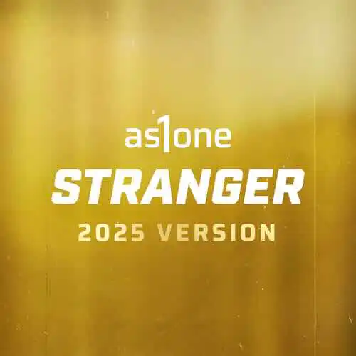 "asOne Stranger 2025 version logo on a gold background, representing new music release".