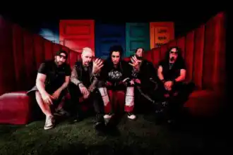 Edgy rock band performance with vibrant colors and intense expressions.