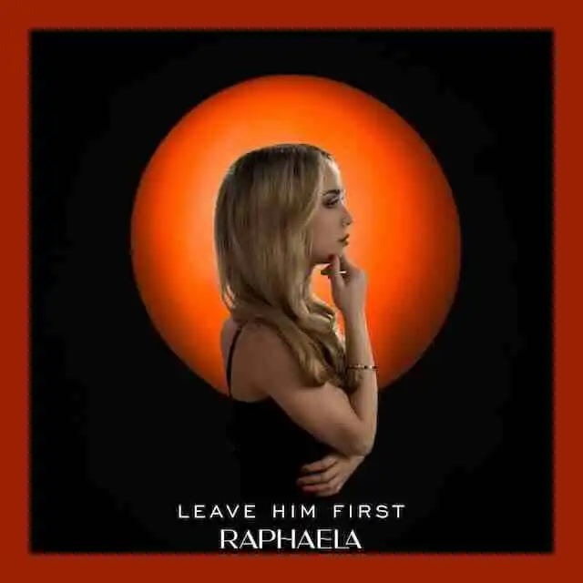 Elegant woman with thoughtful expression, vibrant orange background.