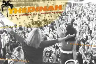 LGBTQ+ festival crowd at The Dinah in Palm Springs, CA, featuring music, dancing, and vibrant community atmosphere.