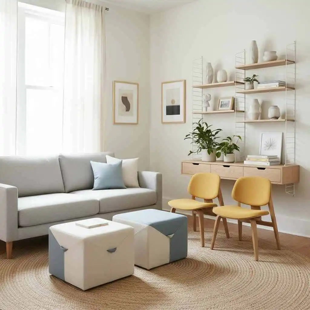 Bright, inviting living room with white walls and contemporary furniture for relaxation.