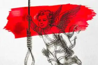 Child angel holding a noose illustration, emotional and touching image for spiritual and ghost stories.