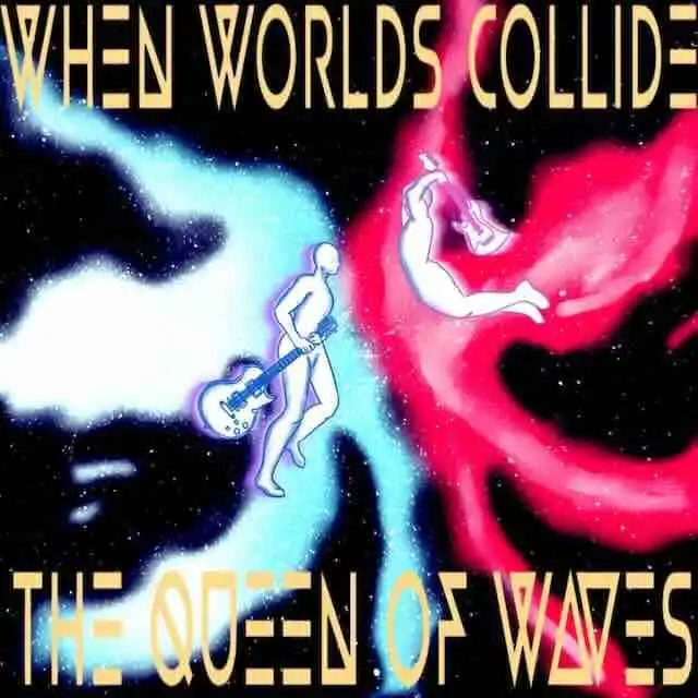 Vivid sci-fi art illustrating two figures in space, representing love and conflict themes in LGBTQ+ narratives.