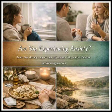 Are You Experiencing Anxiety? Here’s How to Navigate Your Way Through It Woman talking with therapist about anxiety, relaxing nature scene, and calming activities.