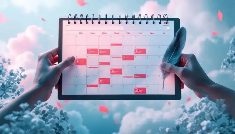 A person holding a digital planner showing a busy schedule, symbolizing organization and planning.