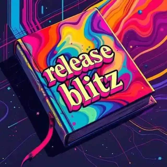 Colorful book cover with vibrant swirl patterns and bold "release blitz" text for LGBTQ+ book promotion.