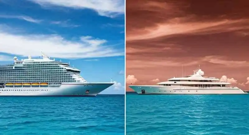 Luxury cruise ships on vibrant seas with stunning sunset views, perfect for travel and lifestyle features.