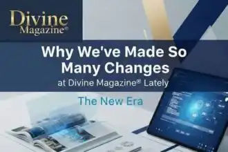 High-tech magazine layout with digital devices.