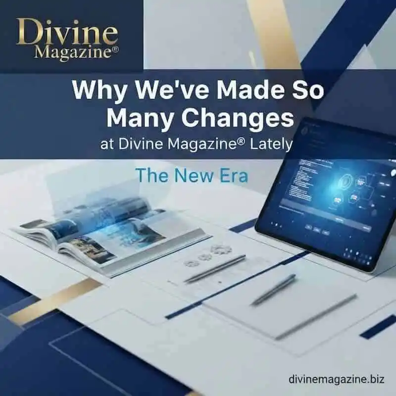 High-tech magazine layout with digital devices.