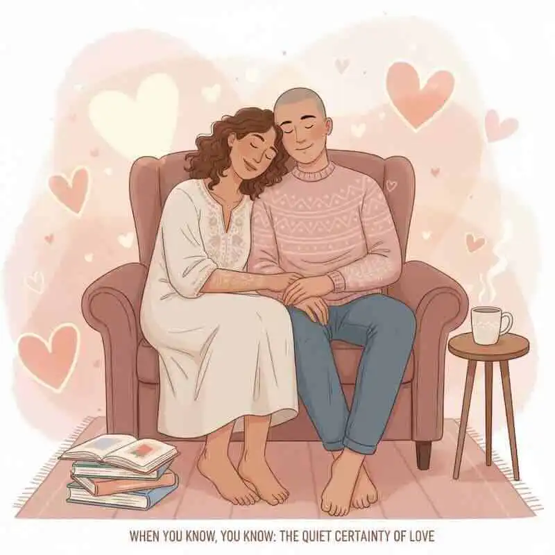 Adorable couple sharing a peaceful moment of love and companionship, symbolizing quiet certainty and emotional connection.