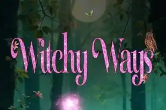 Witches casting spells outdoors with candles and magical energy in a mystical forest scene.