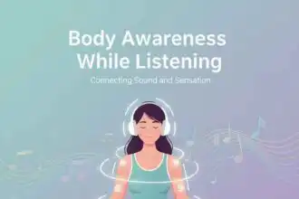 Woman listening to music and practicing body awareness meditation.