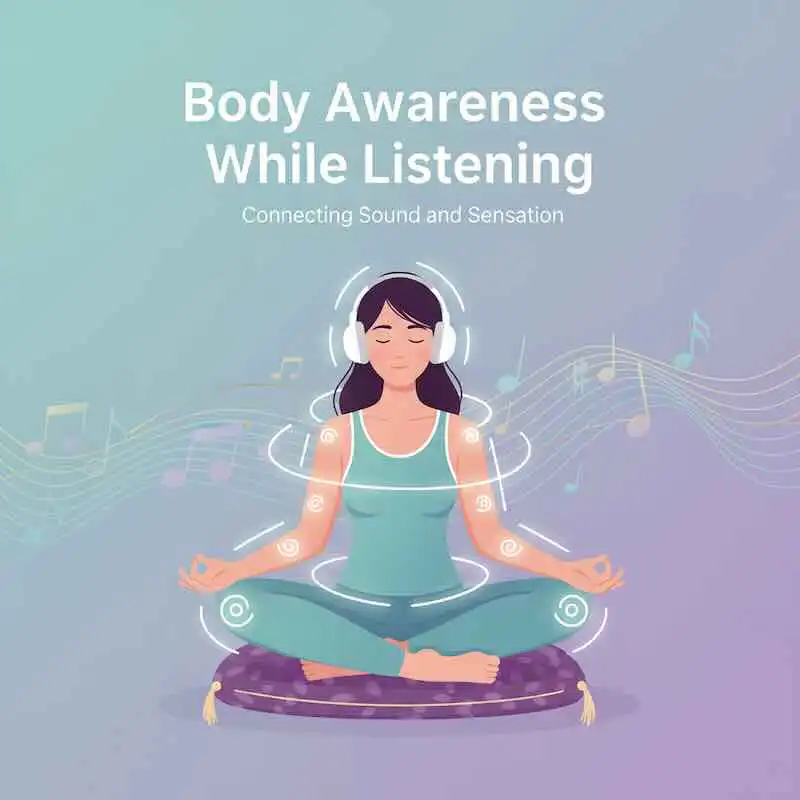 Woman listening to music and practicing body awareness meditation.