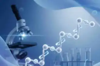High-tech molecular structure with lab microscope.