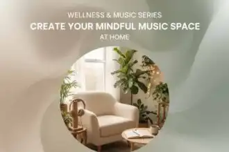 Cozy home music relaxation setup with plants and comfortable seating.