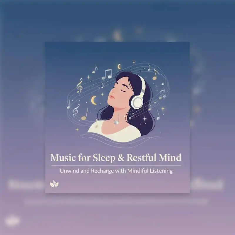 Peaceful woman listening to soothing music with headphones, ideal for sleep and relaxation.