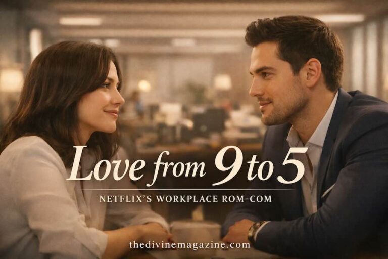 ove from 9 to 5 Netflix workplace rom‑com — Valeria and Santiago in office scene