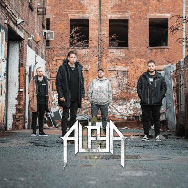 ALEYA – Sapphire Skies (New Single) ALEYA band members standing outdoors in an urban alley with brick walls.