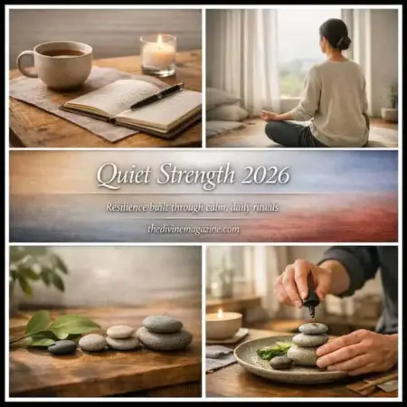 Calm meditation practice with candles and stones for emotional resilience and inner strength.