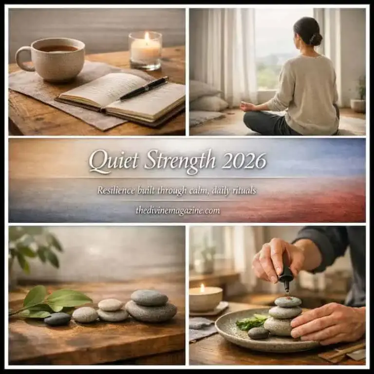 Calm meditation practice with candles and stones for emotional resilience and inner strength.
