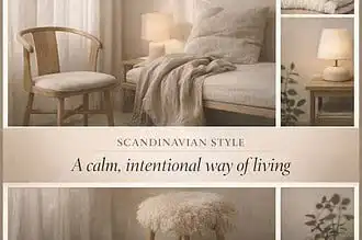 Cozy Scandinavian bedroom with neutral tones and soft lighting for a calm, intentional living space.