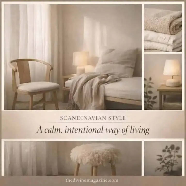 Scandinavian Style: A Calm, Intentional Way of Living Cozy Scandinavian bedroom with neutral tones and soft lighting for a calm, intentional living space.