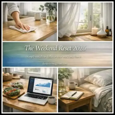 Person wiping a wooden table with a cloth in a cozy, bright home setting.