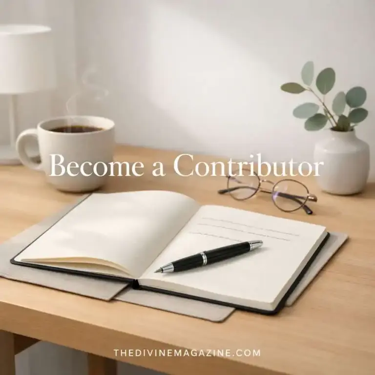 We’re Inviting New Writers to Join Divine Magazine Modern Scandinavian writing desk with notebook and coffee cup – Become a Contributor