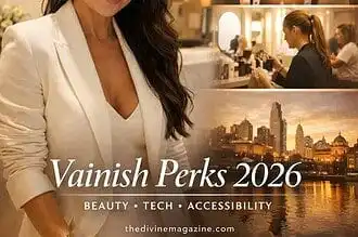 Vainish Perks app showcased on smartphone with Melbourne skyline background.
