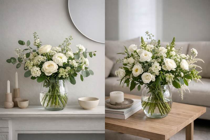 Scandinavian-style flower arrangement using the 1/3 vase rule