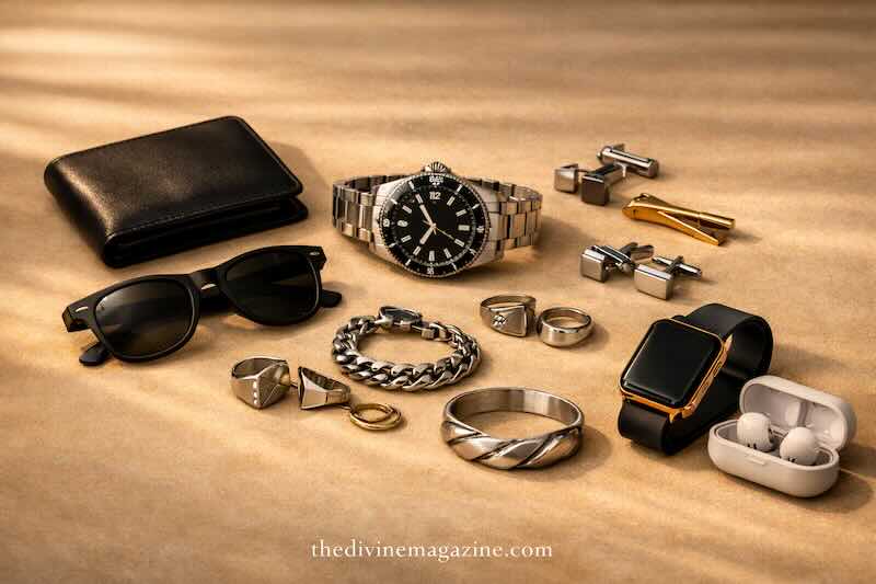 contemporary men's accessories including watches eyewear and leather goods