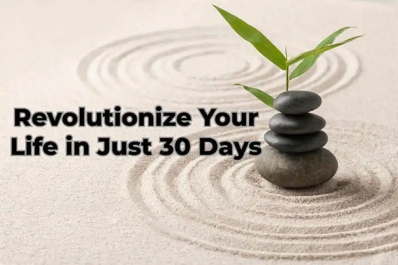 Zen stones with bamboo leaf on sand, symbolizing peace and life transformation.